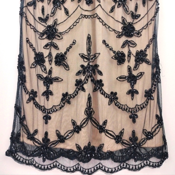 NWOT Pisarro Nights Beaded Sequin Overlay Black and Nude Dress Sz. 6 - Picture 8 of 14